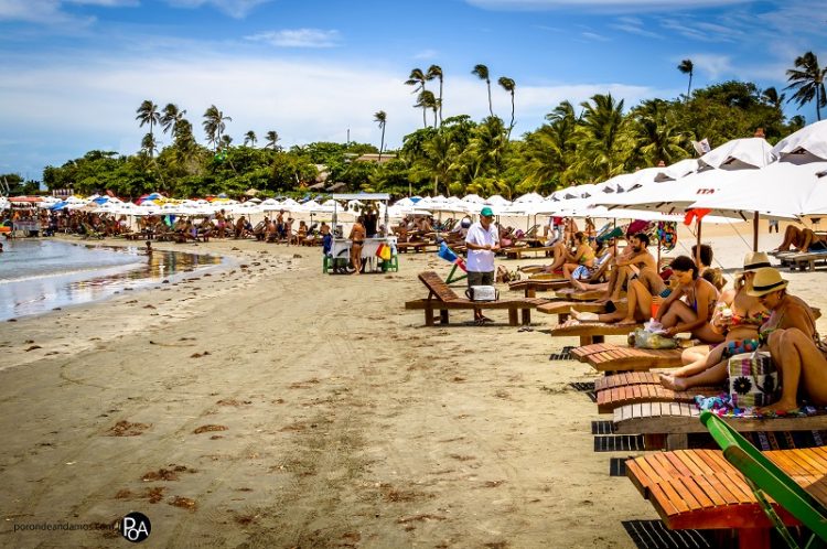 um grupo de pessoas sentadas no topo de uma praia arenosa